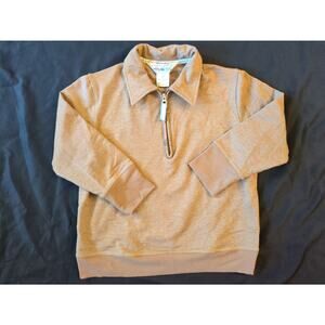 Vintage 90s Y2K Light Brown Collared Quarter Zip Crop Top Sweatshirt Sweater M